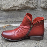 PU Leather Ankle Boots Women Autumn Winter Zipper Vintage Women Punk Boots Flat Ladies Shoes Flat Short Snow Boots