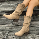 Breakj Retro Brown V-Mouth Pile In The Boots Women's Shoes 2025 Autumn And Winter Pointed Western Cowboy