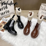 Winter Boots for Women Patent Leather Boots Black Brown Ankle Booties Platform Shoes Goth Punk Warm Shoes
