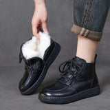 Breakj Cowfrepe Retro Wool Short Boots Women 2025 Winter New Round Head With Martin Boots Plus Cotton