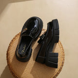 Breakj Thick-Bottomed British Wind Small Leather Shoes Women 2025 Autumn New Black One-Legged Butterfly Single Shoes Lefu Shoes