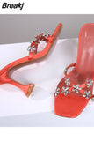 Strap Rhinestone Flower Sandals Ladies Runway Slippers Summer Sexy Designer High Heel Mules Shoes Women Party Dress