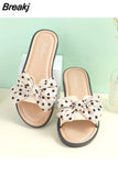 Female Wave Dot Bow Knot Flip Flops Indoor Outside Fashion Flat Sandals for Summer Women Slides 41 2023 Ladies