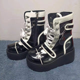 Woman Lolita Shoes Winter 2023 Platform Heels Women's Mid Calf Booties Gothic Pink Cute Chain JK Cosplay Japanese
