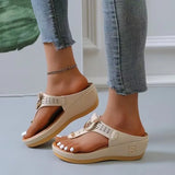 Breakj Summer Women's Thick Bottom Slippers Large-Size Clip Toe Slope And Thick Bottom Slippers Round Head Wearing