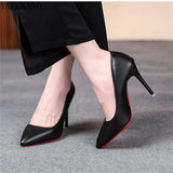Classic Style Office Work Shoes Sexy Red Sole Stiletto Ladies Pumps Matte Leather High Heels Plus Size 42