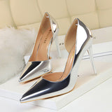 Breakj High Heels Simple Thin Heel Metal With High Heel Shallow Tip Side Hollow Out Sexy Single