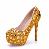 Queen Women Rhinestone Wedding Shoes High Heel Platform Event Handmade Cinderella Pumps Big