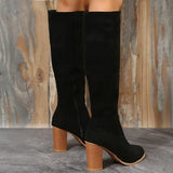 Women Suede Knee High Boots Ladies Solid Pointed Toe Tall Boots Retro Roman High Heels Shoes 2023 Female Autumn Winter Long