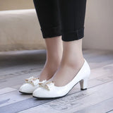 Spring Bow Tie Women's Singles Shoes With All Kinds Of Heels, Ladies' Leather Shoes, Large-Size Professional Work Shoes, Four Seasons Single