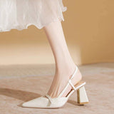 Breakj Sandals Women 2024 New Summer Fairy Not Tired Feet French Soft Leather Pointed Thick Heel High Heels