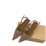 Breakj New High-Heeled Shoes French Pointed Mesh Yarn Hollow One-Word Buckle Sandals Wearing Front Fashion Women's