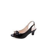 New Korean Summer Bow Fish Mouth Sandals Women's Medium Heel Thick 42 Size Women