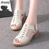 Women's Sandals Square heel Summer Shoes Peep Toe zip gladiator sandals women zip platform