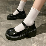 Jane Female British Style Jk Shoes Retro Square Style Small Leather Shoes Women's Summer Thin Style With Skirt