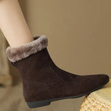 Breakj Skin Flat Thick High Heel Ankle Boots Women's 2023 Winter New Warm Cotton Shoes Retro Wool