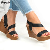 Women Sandal 2022 High QualityNEW Fashion PU Thick Bottom Slip On Concise Fashion Wedges Solid Causal Female