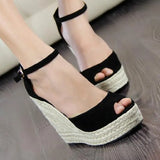 Breakj Cm Fish Mouth Water Table Heel Sandals Large-Size Sandals Bohimia Fish Mouth Sandals Hemp Rope Heel