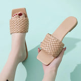 Indoor Slippers Fashion Braided Design Comfortable Square Head Open-toe Vacation Beach Flat Sandals Casual Flip
