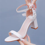 Breakj Cm Thick Heel Shallow Mouth With Sandals Round Head Fish Mouth Flowers Nails High Heel Sandals White Wedding