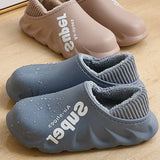 Waterproof Non-Slip Home Slippers Men Cotton Shoe EVA Slippers Winter Warm Indoor Ladies Soft Couples Platform Shoes