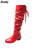 Women Boots Spring Boots Botas Female Stretch PU Leather Boots Shoes Woman Black Red White Roma Knee-Length