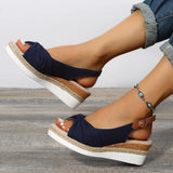 Breakj New Fish Mouth Bow Buckle Thick Bottom Slope Sandals Women's Large Size Hemp Rope Bottom Flat Bottom Women