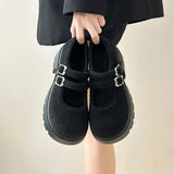 Breakj Heeled And Shallow Mary Jane Shoes Women 2025 Spring New Thick-Soled Round Head With Stylish Hairy