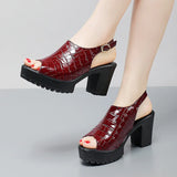 Breakj Mouth Patent Leather Crocodile High Heel Sandals Summer White Wedding Shoes Waterproof Table Thick Cheongsam Walking Shoes Coarse Heel Women's