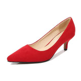 Low Heel Pumps Lady Pointed Toe Kitten Heels Female Green Flock Plus Size 43 44 45 46 Red Shoes 2023 Women 5cm High