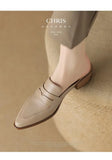 Women Sandals Genuine Leather Shoes for Women Pointed Toe Concise Modern Sandals Chunky Heel Women Mules Solid