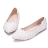 Breakj White Lace Flat Shoes Shallow Mouth Single Shoes Women Comfortable Pregnant Women Flats Casual Shoes Women Cotton