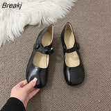 Flat Shoes Women Simple Single Shoes Square Toe Leather Shoes Solid Color Comfortable Sole Spring