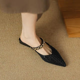Women Slippers Pointed Toe Design Shallow Slip on Thin Low Heels Black Flock Design Casual Mules Loafers Black