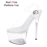 Show Stripper Heels 17 20cm Clear Shoes Women 2023 New Platform High Heels Sandals Female Transparent Sexy Open Toe