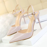 Breakj Simple Thin Heel Ultra High Heel Shallow Pointed Patent Leather Sexy Nightclub Show Thin A Word With Female