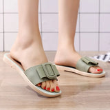 Slippers Flat Shoes Ladies Square Fashion Buckle Comfortable Beach Outdoor Slides Summer New Slip-on Soft Woman