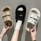 Slippers Female Autumn Winter Soft Bottom Comfortable Indoor Floor Slippers Leather Flat Slippers Outside The