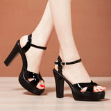 Platform Sandals Women's Thick Heels Summer New Lacquered Leather Large-Size Women's Shoes 4143 Sexy Fairy Style Dress High