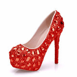 Queen Women Rhinestone Wedding Shoes High Heel Platform Event Handmade Cinderella Pumps Big