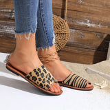 Breakj Cool Slippers Women 2025 New Summer Leopard-Print Sleeve Flat-Bottomed Drag Round Head