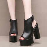 Breakj Heel 14 Cm Roman Sandals Women's Banquet Wearing Fish-Mouthed Shoes Thick-Soled Waterproof Trolley Model Model Show