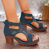 Breakj Summer New Shoes Large-Size Women's Shoes Coarse Heel High Heels Hollow Fish Mouth Sandals
