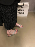 Ins Flat Silver Flip-Flops Women Summer Wear Leopard Print Sandals Beach Clip Women's