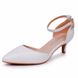 Breakj Cm Large-Size Sandals Fine Heel Point White Matur PU Wedding Shoes Sandals White High Heels Bridal