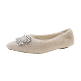 Breakj Square Buckle Pointed Head Shallow Single Shoes Women 2023 Temperament A Foot Pedal Wool Shoes To Keep Warm And Comfortable Pregnant