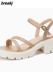 Size 34-39 Women Sandals Rome Real Leather High Heels Summer Shoes For Women 2023 Trend Ankle Strap Platform