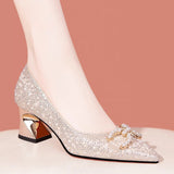 Breakj Shallow Single-Shoe Women's Pointed Pearl Water Drill Coarse Heel Wedding Shoes 2025 Spring And Autumn New Ocean With Cheongsam