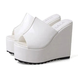 High-heeled Home Women Slippers Waterproof Platform Slides Wedge Sandals Summer New Solid Color Simple 12CM High Heel