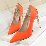 Breakj Korean Version Of Fashion Sexy Metal With Women's Shoes Thin Heel High Heel Shallow Pointed Silk Show